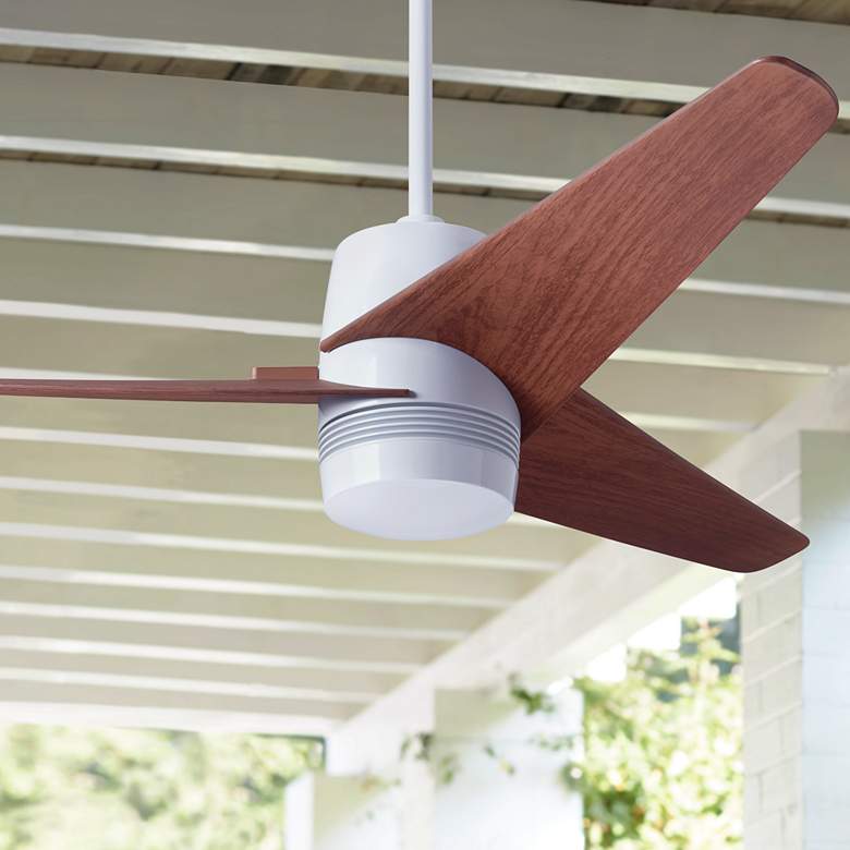 Image 1 48" Modern Fan Velo White Mahogany Modern Damp Rated Fan with Remote