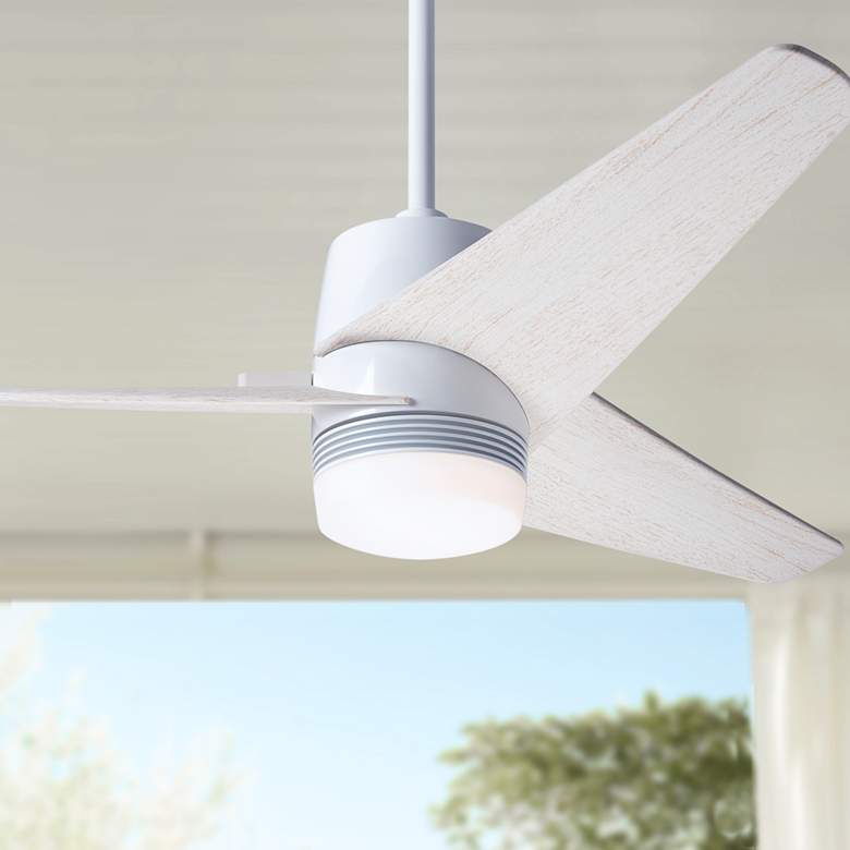 Image 1 48 inch Modern Fan Velo Whitewash LED Damp Rated Ceiling Fan with Remote