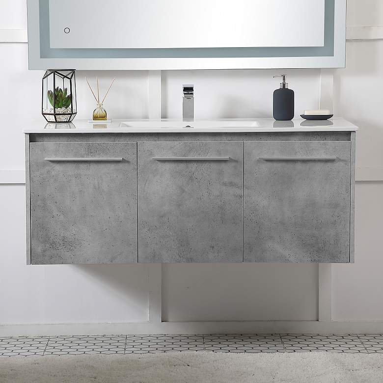Image 1 48 Inch Single Bathroom Floating Vanity - Concrete Grey