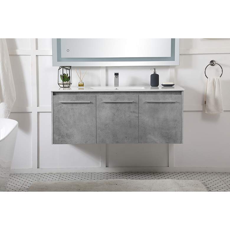Image 3 48 Inch Single Bathroom Floating Vanity - Concrete Grey more views