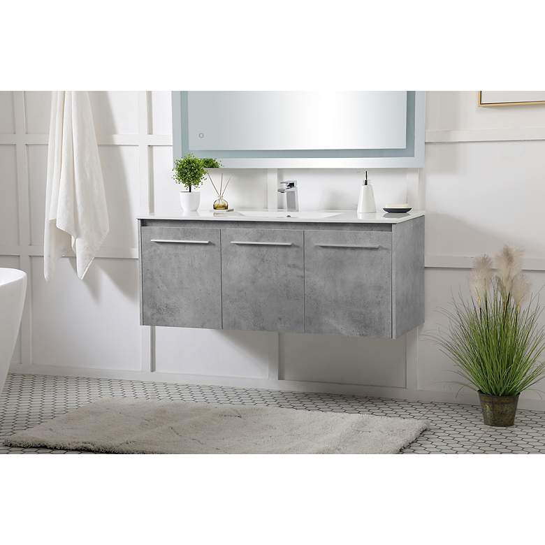 Image 4 48 Inch Single Bathroom Floating Vanity - Concrete Grey more views