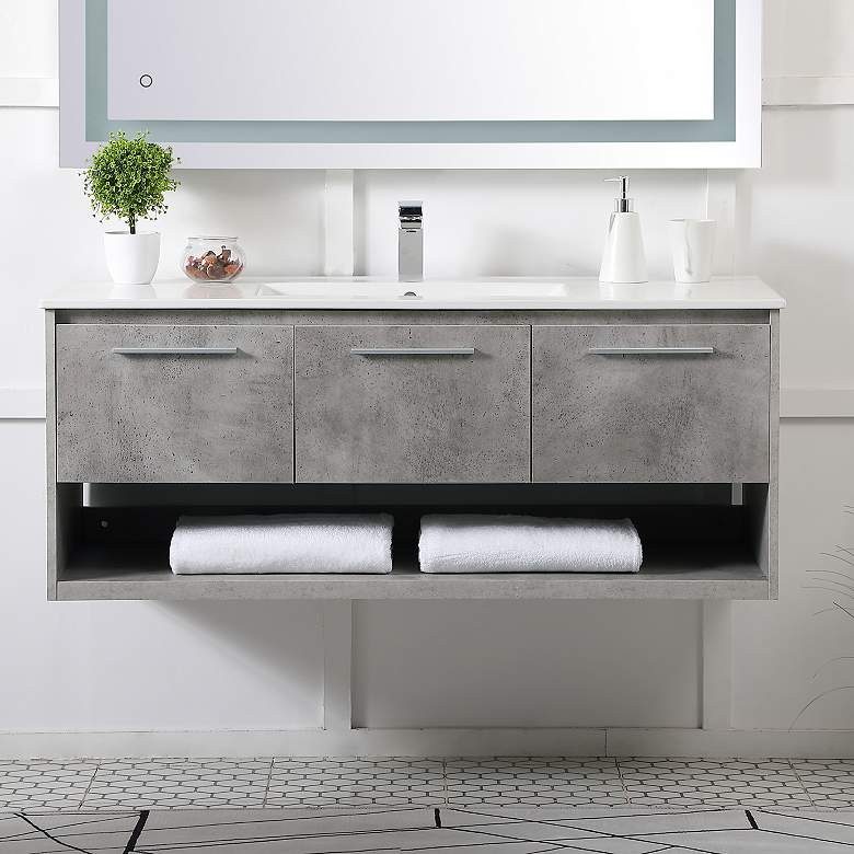Image 1 48 Inch Single Bathroom Floating Vanity In Concrete Grey