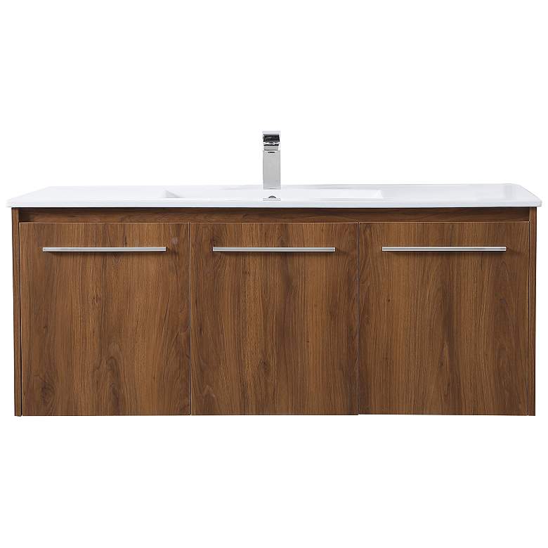 Image 2 48 Inch Single Bathroom Floating Vanity In Walnut Brown