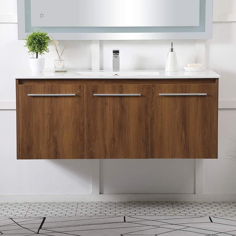 Image 1 48 Inch Single Bathroom Floating Vanity In Walnut Brown