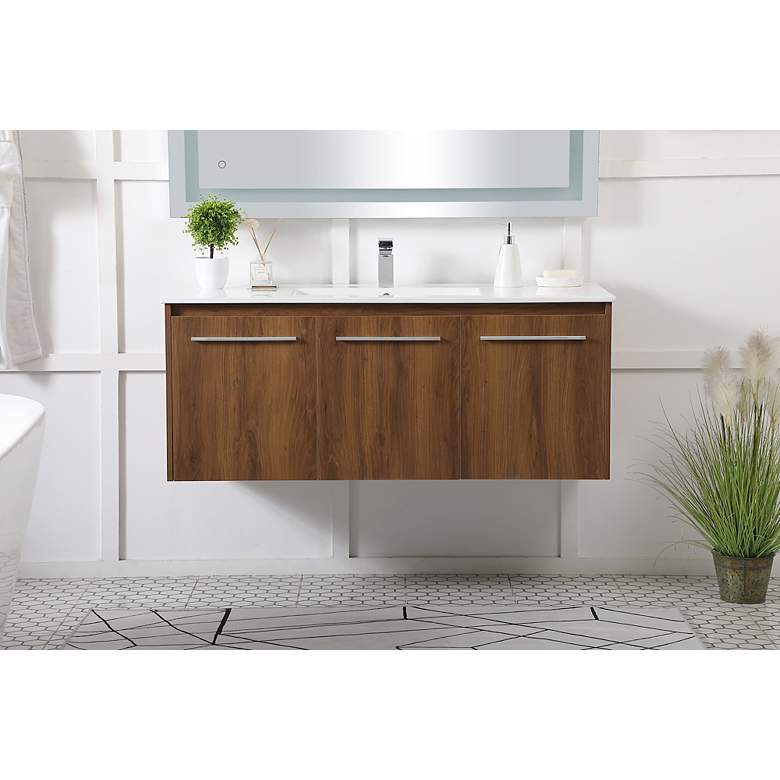 Image 3 48 Inch Single Bathroom Floating Vanity In Walnut Brown more views