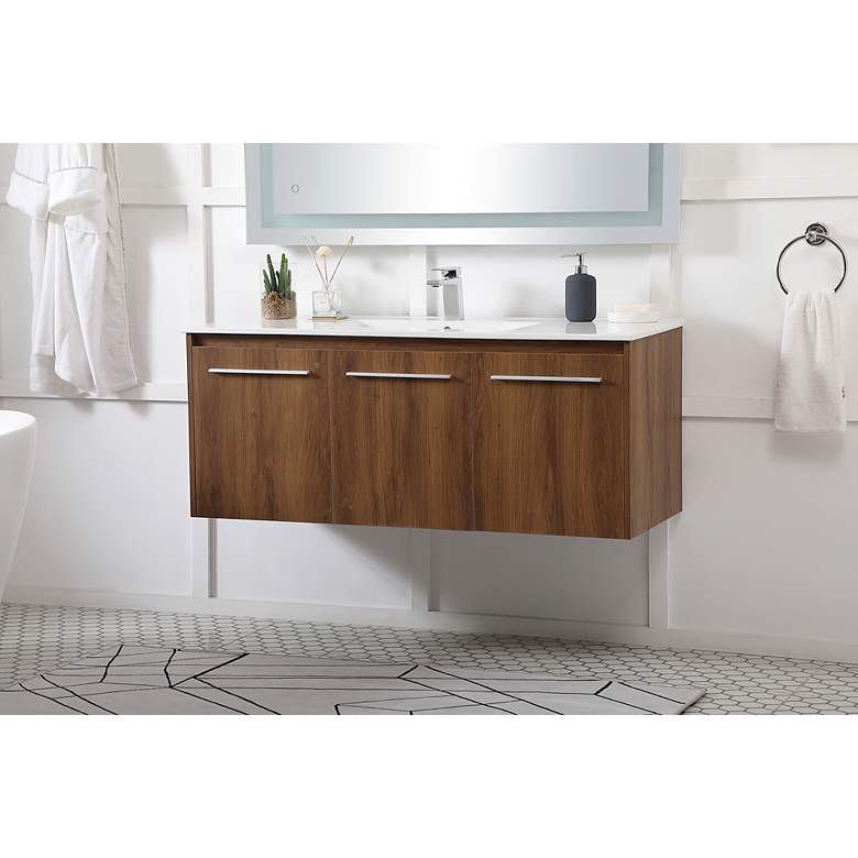 Image 4 48 Inch Single Bathroom Floating Vanity In Walnut Brown more views
