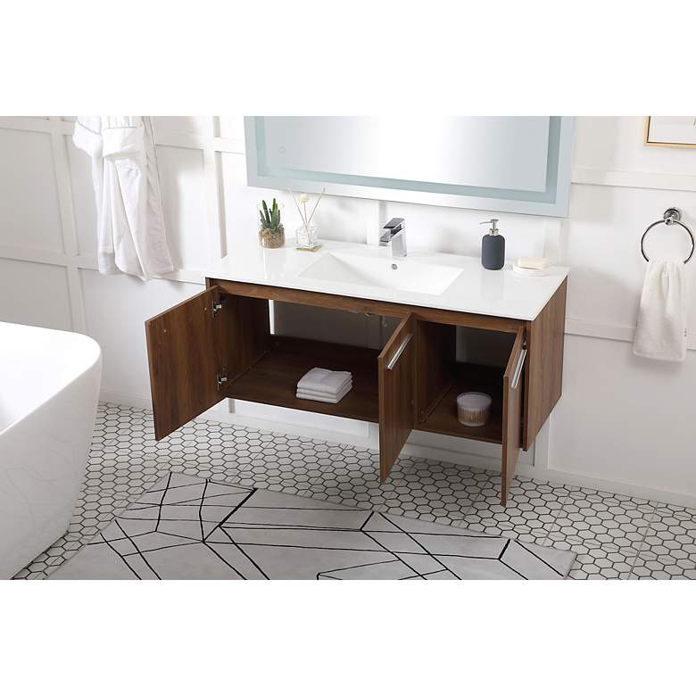 Image 5 48 Inch Single Bathroom Floating Vanity In Walnut Brown more views