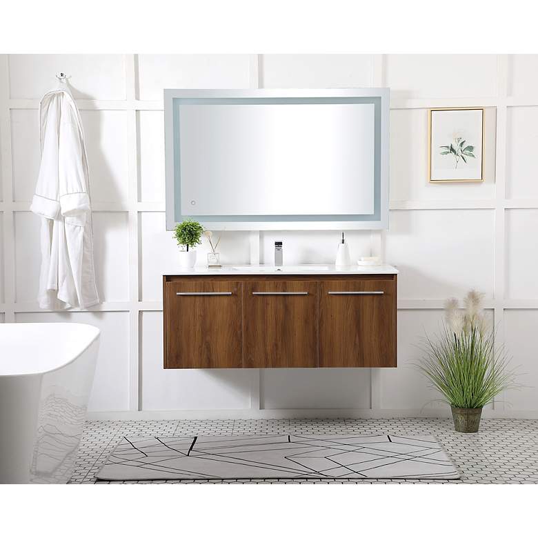 Image 7 48 Inch Single Bathroom Floating Vanity In Walnut Brown more views