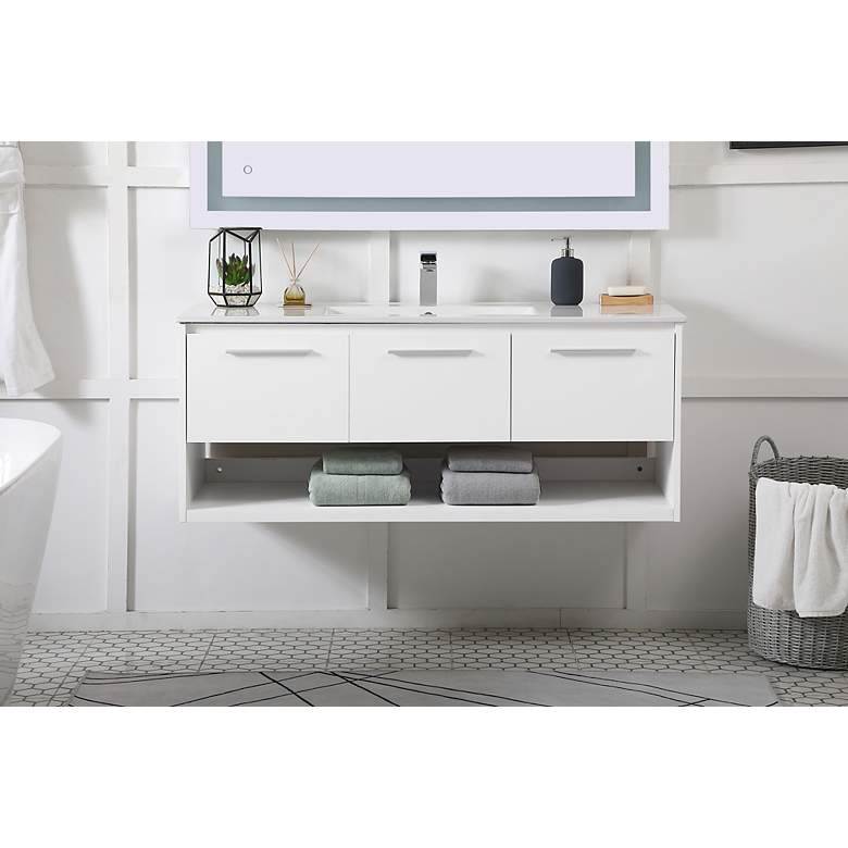 Image 3 48 Inch Single Bathroom Floating Vanity In White more views