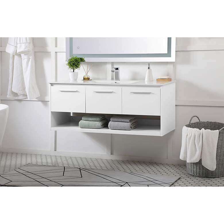 Image 4 48 Inch Single Bathroom Floating Vanity In White more views