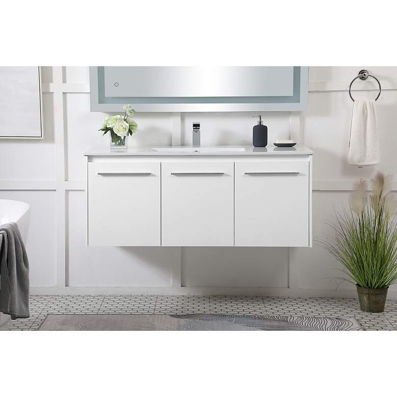Image 3 48 Inch Single Bathroom Floating Vanity In White more views
