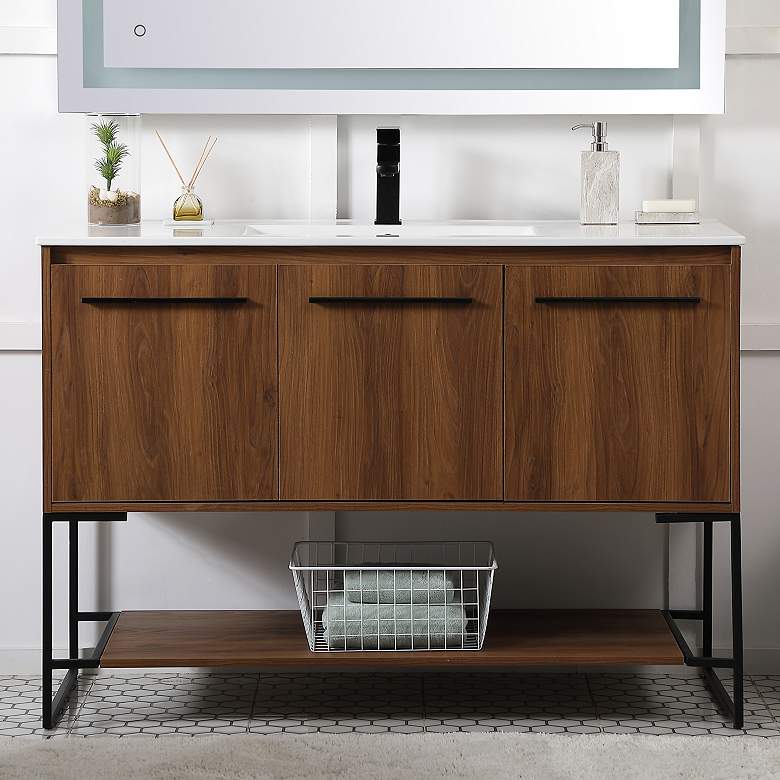 Image 1 48 Inch Single Bathroom Vanity In Walnut Brown