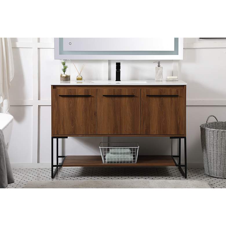 Image 3 48 Inch Single Bathroom Vanity In Walnut Brown more views