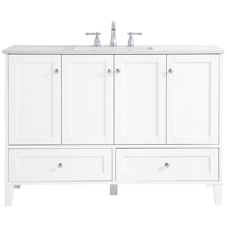 Image 1 48-Inch White Single Sink Bathroom Vanity, Calacatta White Quartz Top