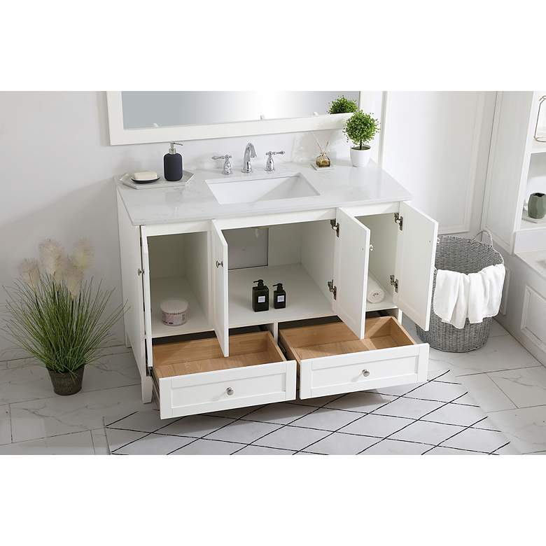 Image 2 48-Inch White Single Sink Bathroom Vanity, Calacatta White Quartz Top more views