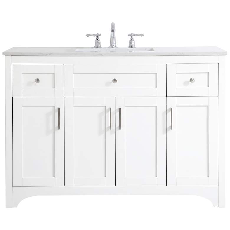 Image 1 48-Inch White Single Sink Bathroom Vanity With White Calacatta Quartz Top