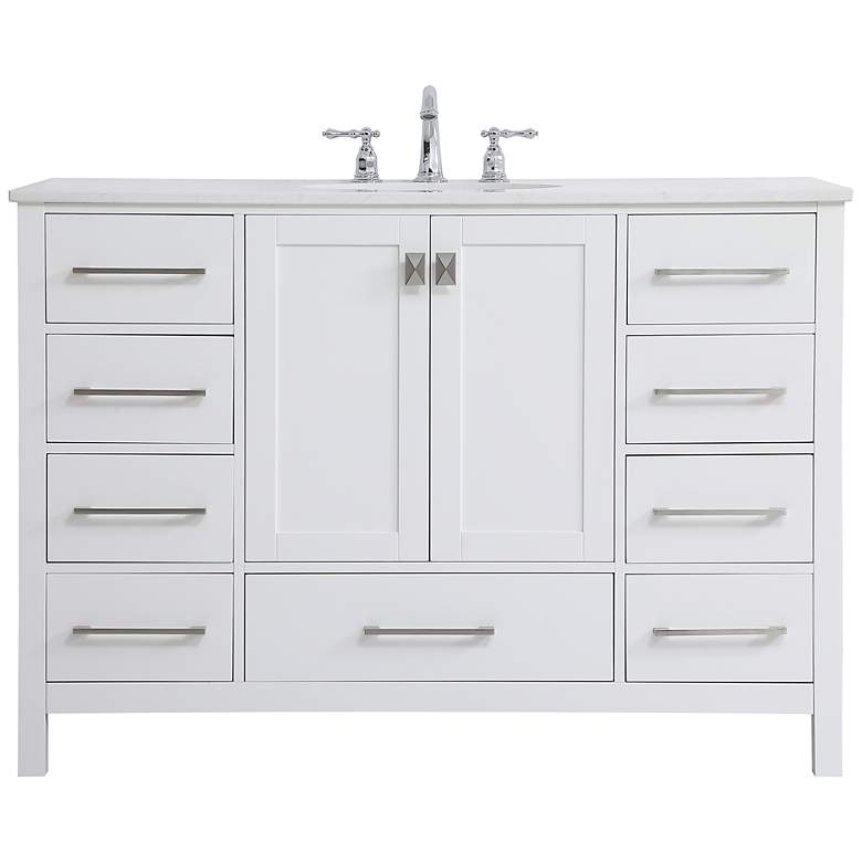 Image 3 48-Inch White Single Sink Bathroom Vanity With White Calacatta Quartz Top