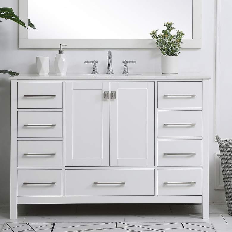 Image 2 48-Inch White Single Sink Bathroom Vanity With White Calacatta Quartz Top
