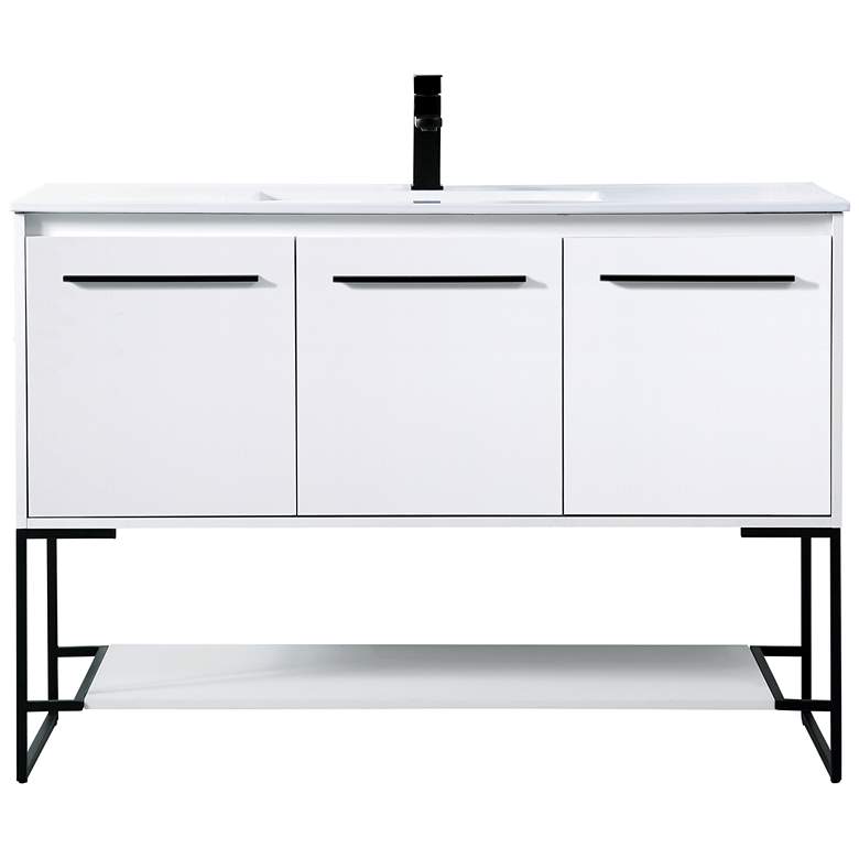 Image 1 48-Inch White Single Sink Bathroom Vanity with White Resin Top