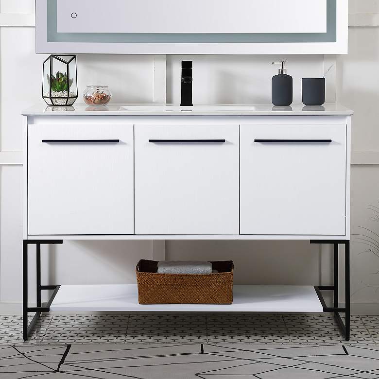 Image 1 48-Inch White Single Sink Bathroom Vanity with White Resin Top