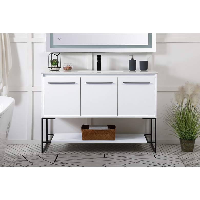 Image 3 48-Inch White Single Sink Bathroom Vanity with White Resin Top more views