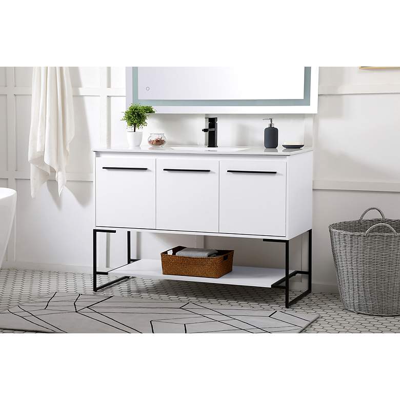 Image 4 48-Inch White Single Sink Bathroom Vanity with White Resin Top more views