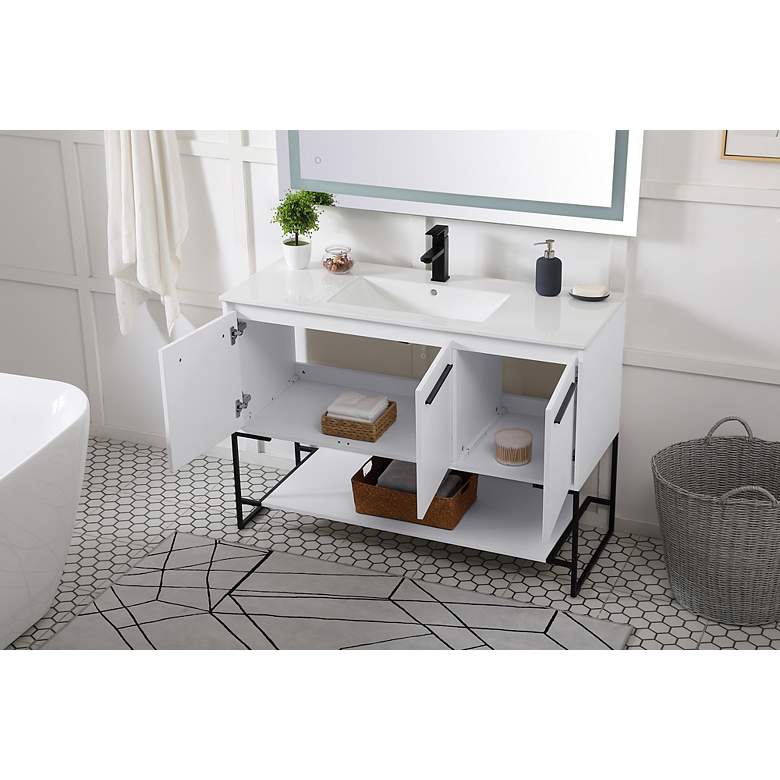 Image 5 48-Inch White Single Sink Bathroom Vanity with White Resin Top more views