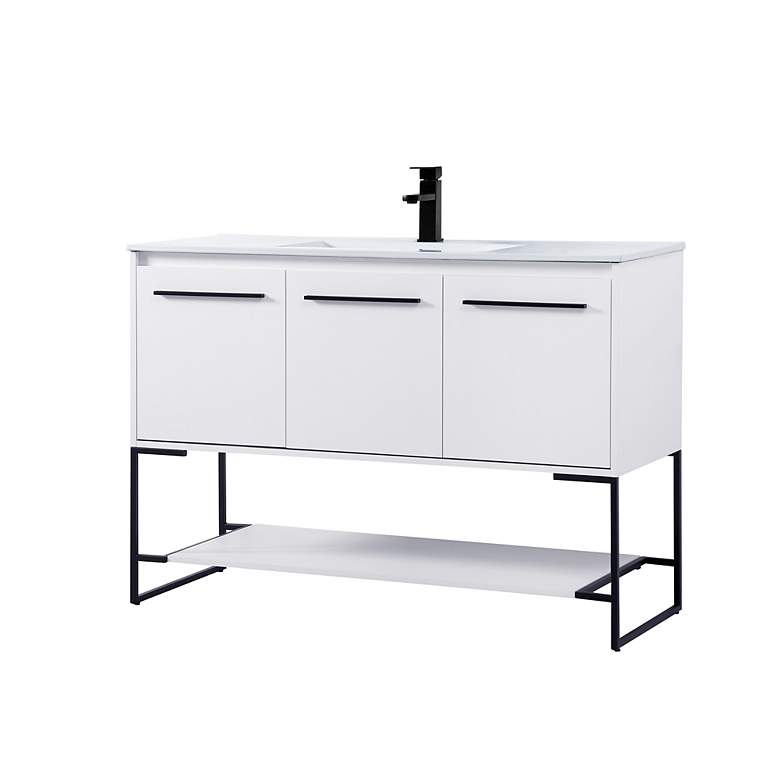 Image 6 48-Inch White Single Sink Bathroom Vanity with White Resin Top more views