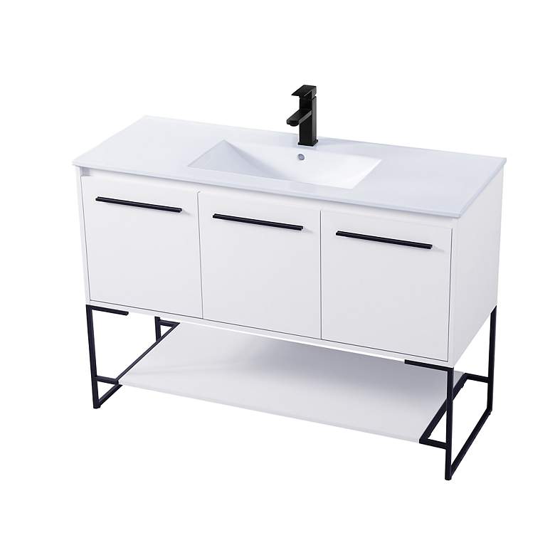 Image 7 48-Inch White Single Sink Bathroom Vanity with White Resin Top more views