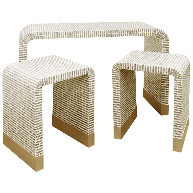 Image 1 48" Wide Ivory and Taupe Mother of Pearl Mosaic Nested Tables - Set of