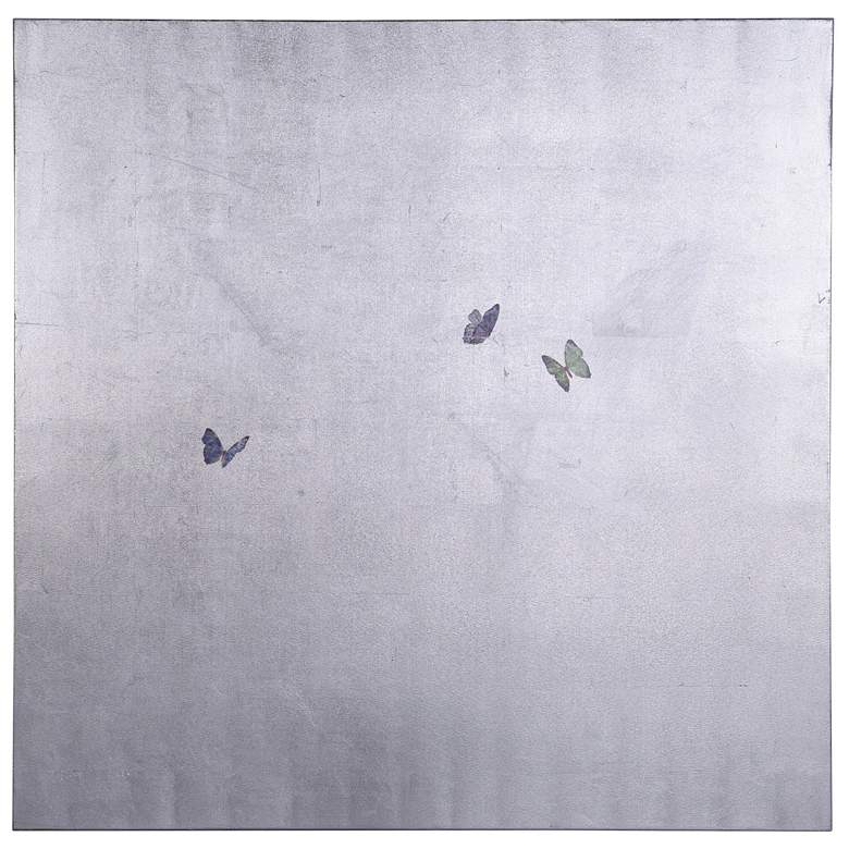 Image 1 48" x 48" Silver Butterflies Textured Hand Painted Abstract Wall