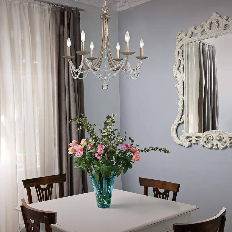 Image 1 Mirabella 25" Wide Golden Aura Beaded 6-Light Chandelier in scene