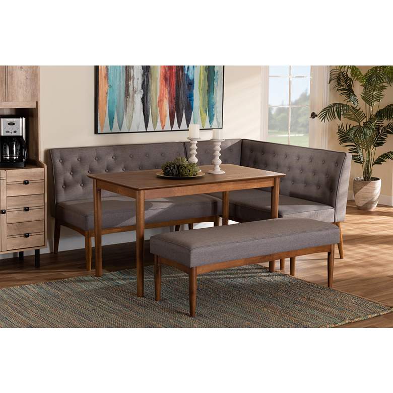 Image 1 Riordan Gray Fabric Tufted 4-Piece Dining Nook Set in scene