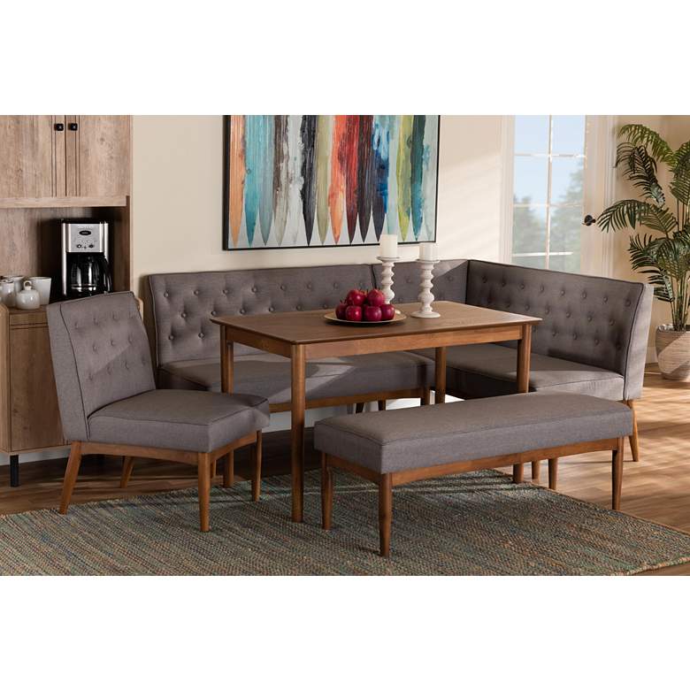 Image 1 Riordan Gray Fabric Tufted 5-Piece Dining Nook Set in scene