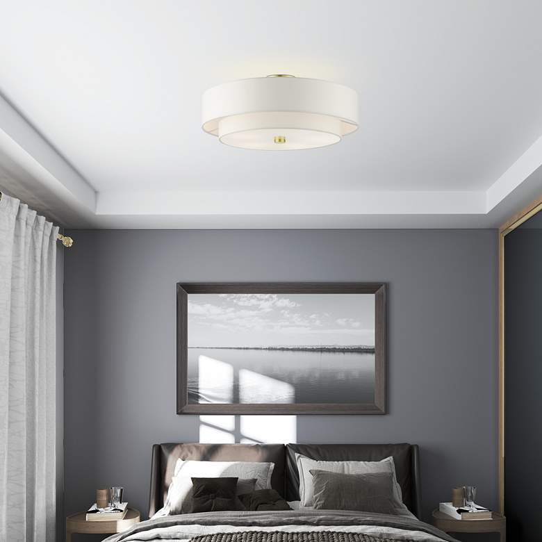 Image 1 Livex Lighting Meridian 22" Wide Satin Brass Off-White Ceiling Light in scene