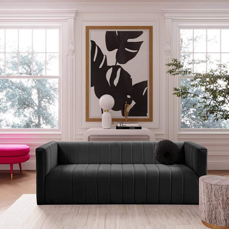 Image 1 Norah 90" Wide Black Velvet Sofa in scene