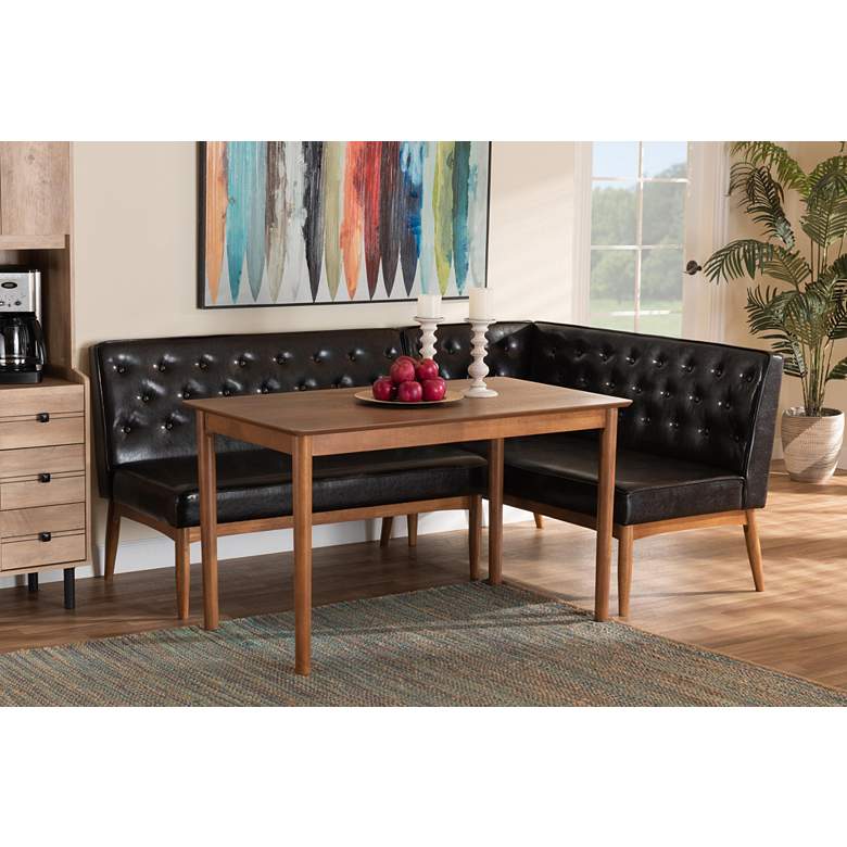 Image 1 Riordan Dark Brown Faux Leather 3-Piece Dining Nook Set in scene