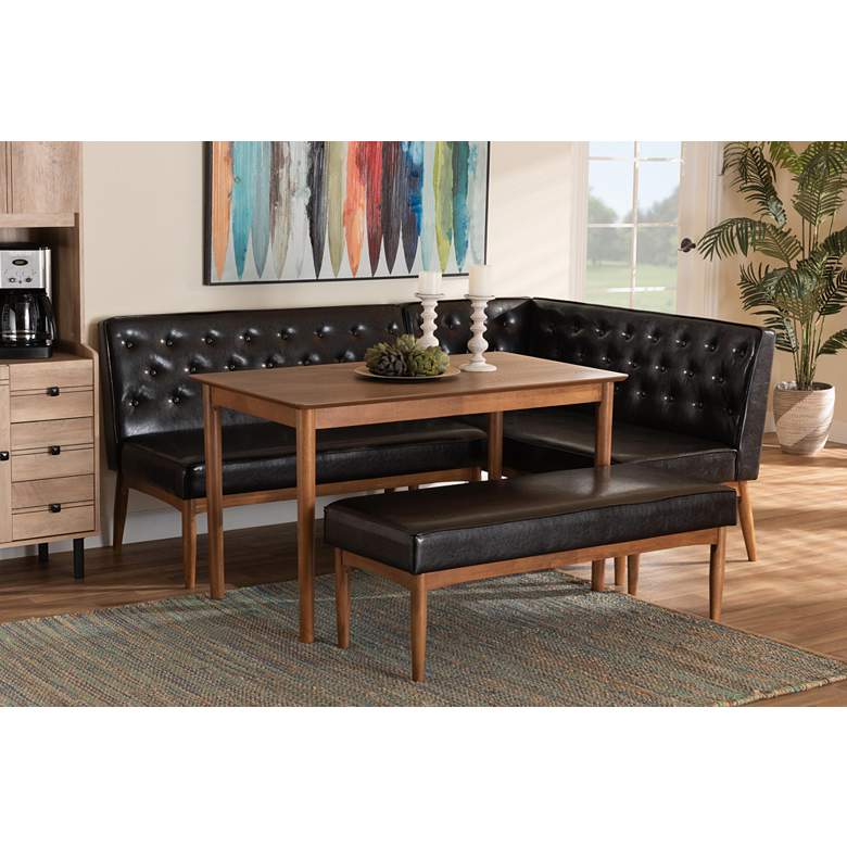 Image 1 Riordan Dark Brown Faux Leather 4-Piece Dining Nook Set in scene