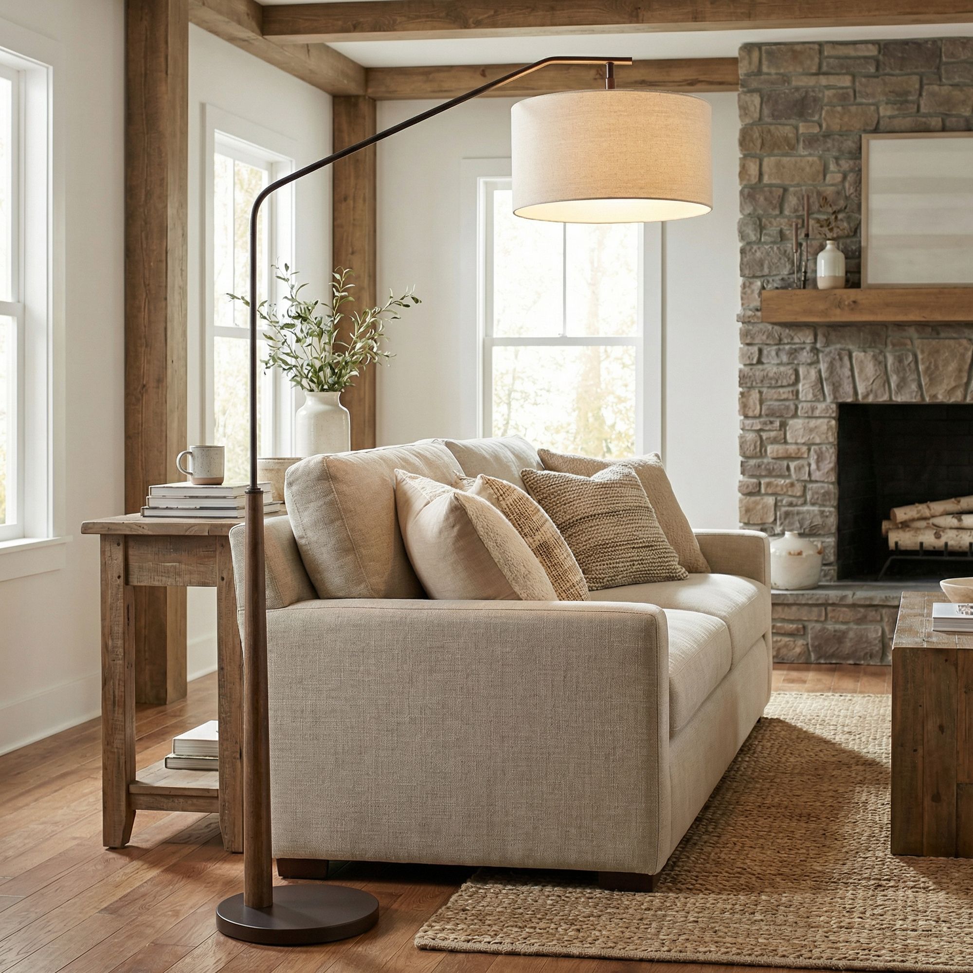 Franklin Iron Works Kipling 76" Bronze and Wood Arc Floor Lamp in scene