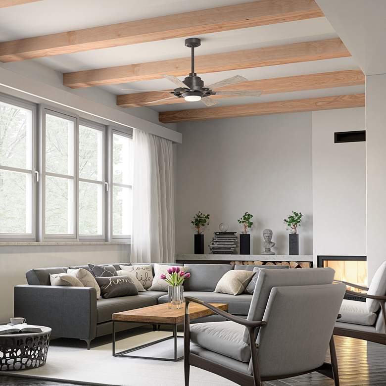 Image 1 52" Kichler Gentry Lite Anvil Iron LED Damp Rated Fan with Remote in scene