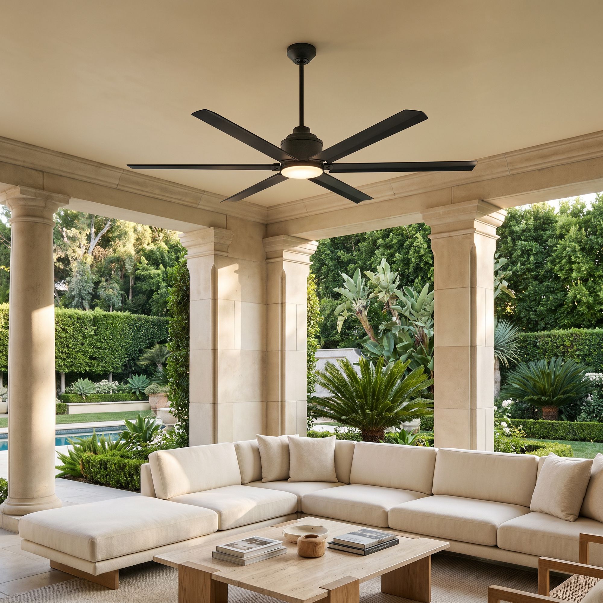 65" Casa Vieja Ultra Breeze Black Wet LED Ceiling Fan with Remote in scene