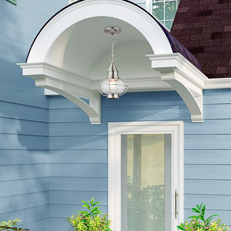 Image 1 Newburyport 11 3/4"H Brushed Nickel Outdoor Hanging Light in scene