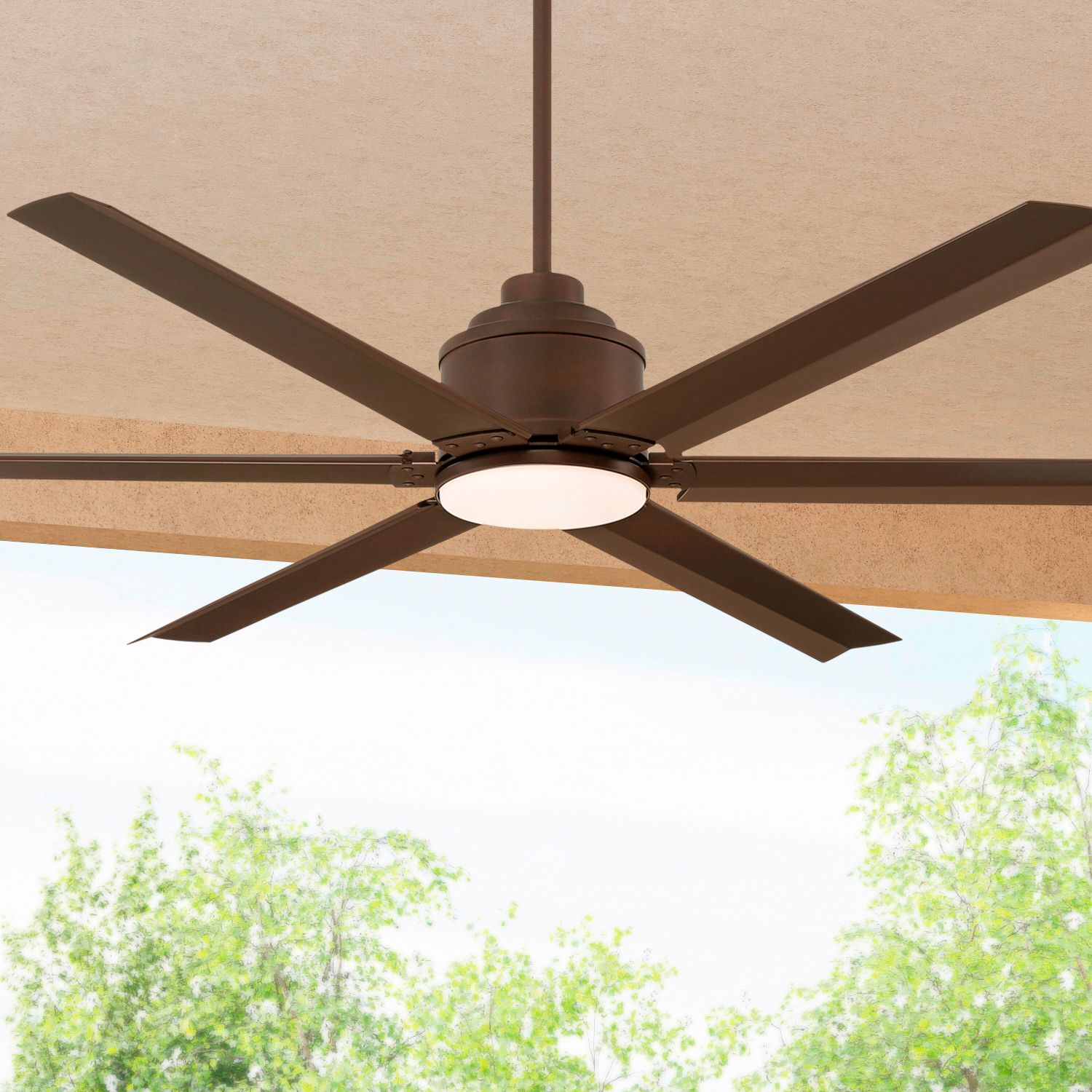 Image 1 65" Casa Vieja Ultra Breeze Bronze LED Wet Ceiling Fan with Remote in scene