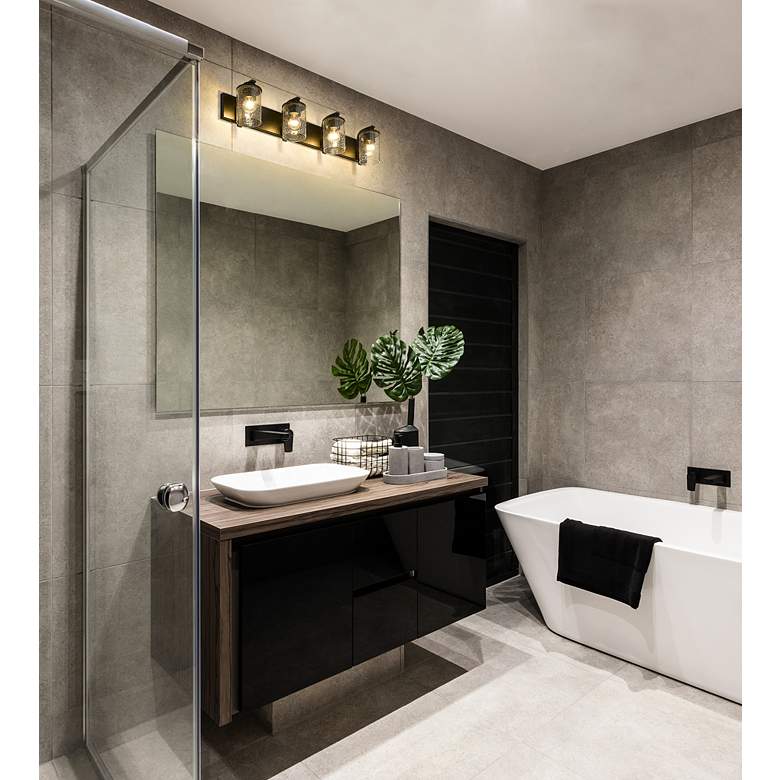 Image 1 Beckett 34" Wide Matte Black 4-Light Bath Light in scene