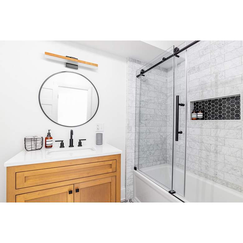 Image 1 Palmital 23 1/2"W Matte Black and Wood LED Vanity Bath Light in scene