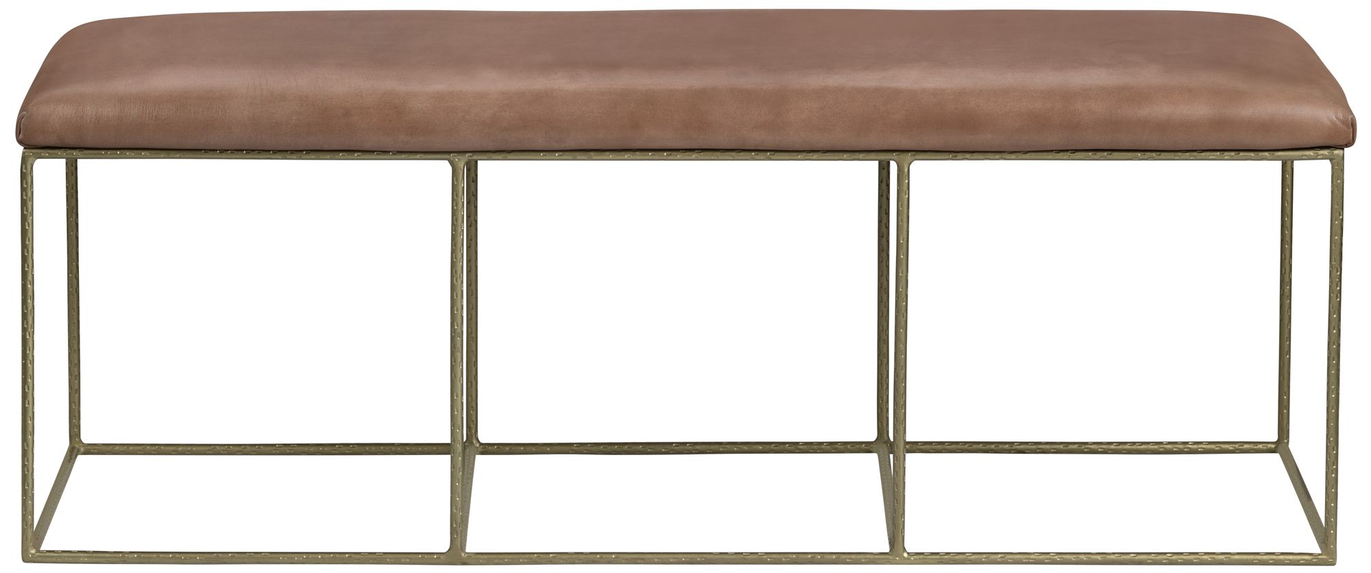 Image 2 49 in. Brown Upholstered Accent Bench with Gold Iron Frame more views