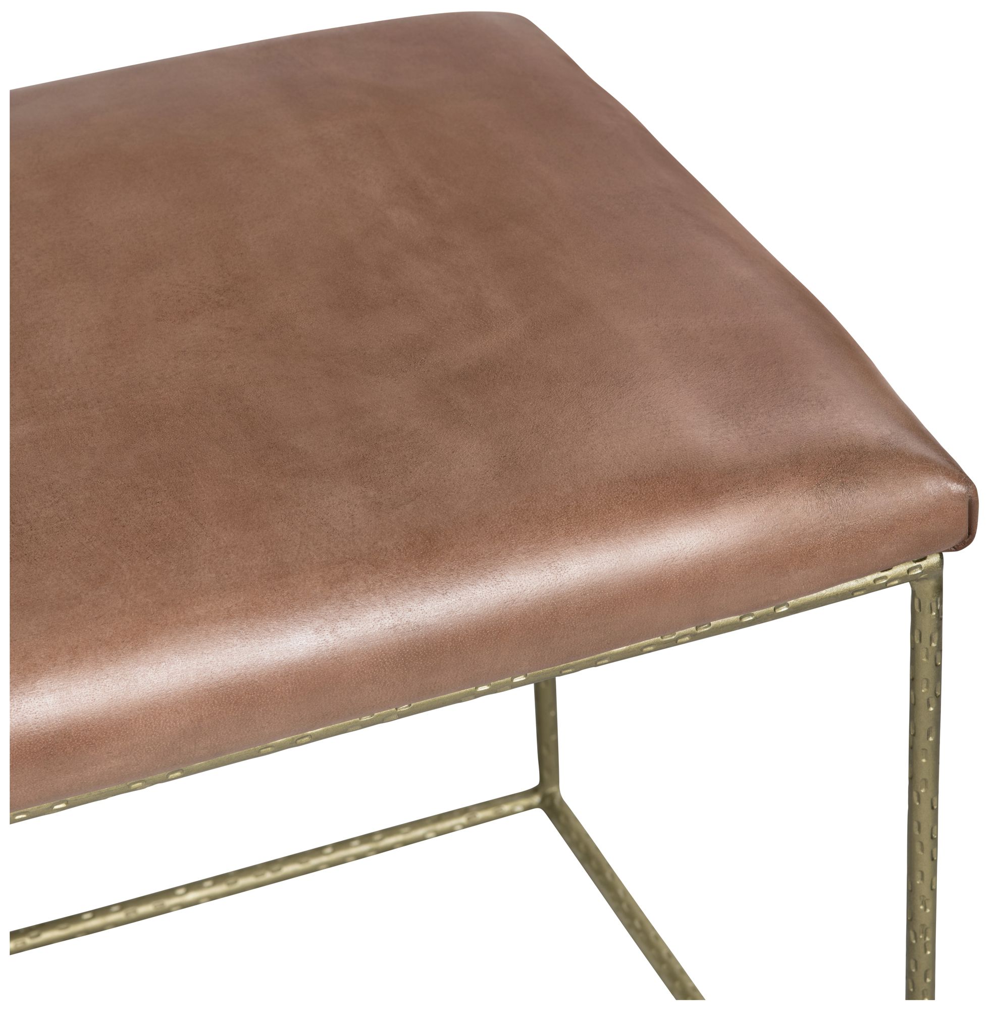 Image 3 49 in. Brown Upholstered Accent Bench with Gold Iron Frame more views