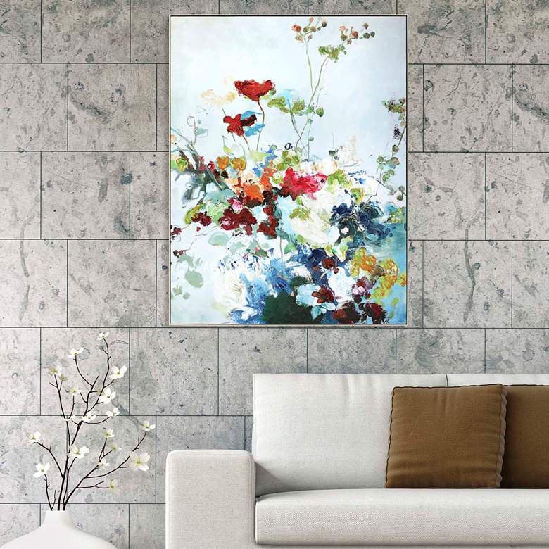 Image 1 Abstract Floral 49"H Framed Giclee Hand-Finished Wall Art in scene