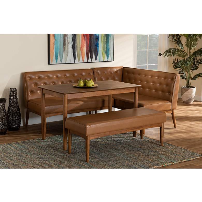 Image 1 Riordan Tan Faux Leather 4-Piece Dining Nook Set in scene