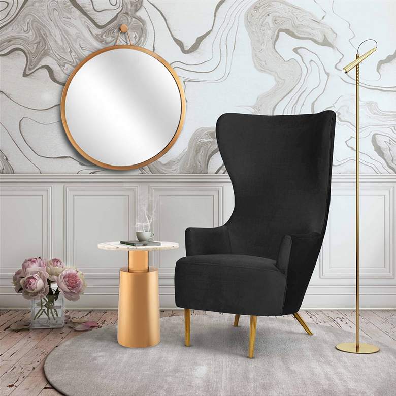 Image 1 TOV Julia 51" High Black Velvet Modern Wingback Accent Chair in scene
